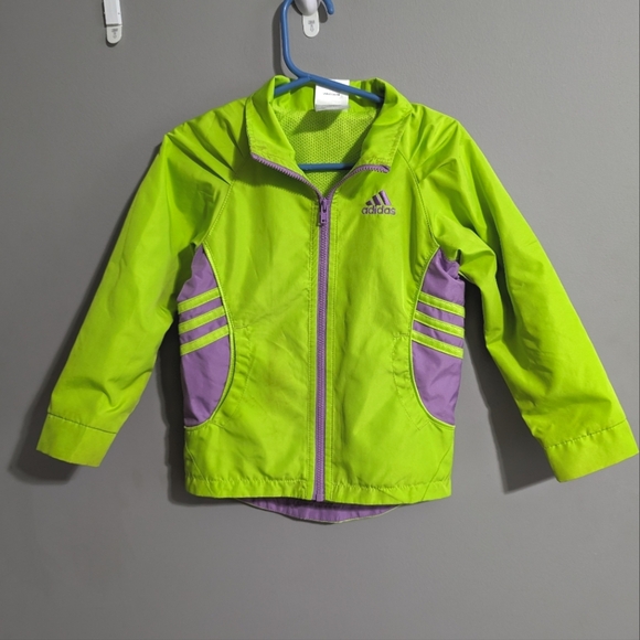Adidas kids mesh lined windbreaker lime green purple size 3T - Picture 1 of 10